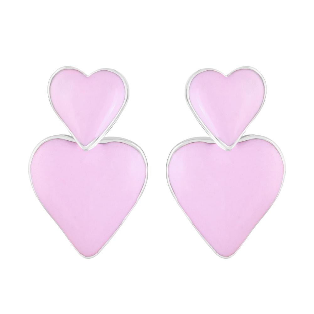 Mahi Rhodium Plated Pink Meenakari Work Dual Heart Drop Earrings for Women (ER1109863RPin)