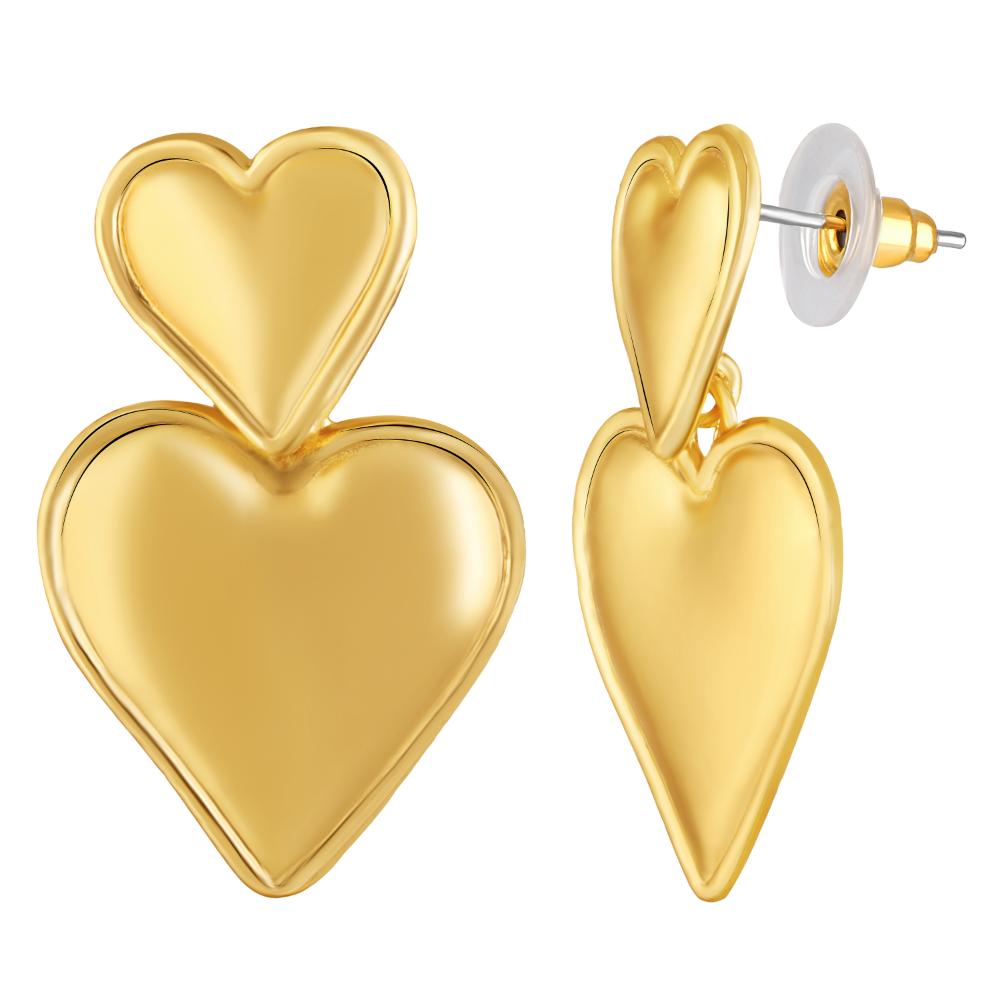 Mahi Gold Plated Dual Heart Drop Earrings for Women (ER1109864G)