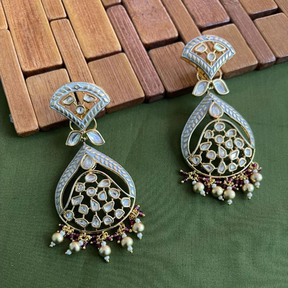 Arham Premium Gold Plated Designer Heavy Polki Kundan Beads Meenakari Dangler Earrings