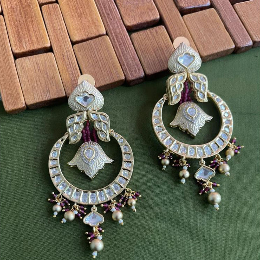 Arham Premium Gold Plated Designer Heavy Polki Kundan Beads Meenakari Dangler Earrings
