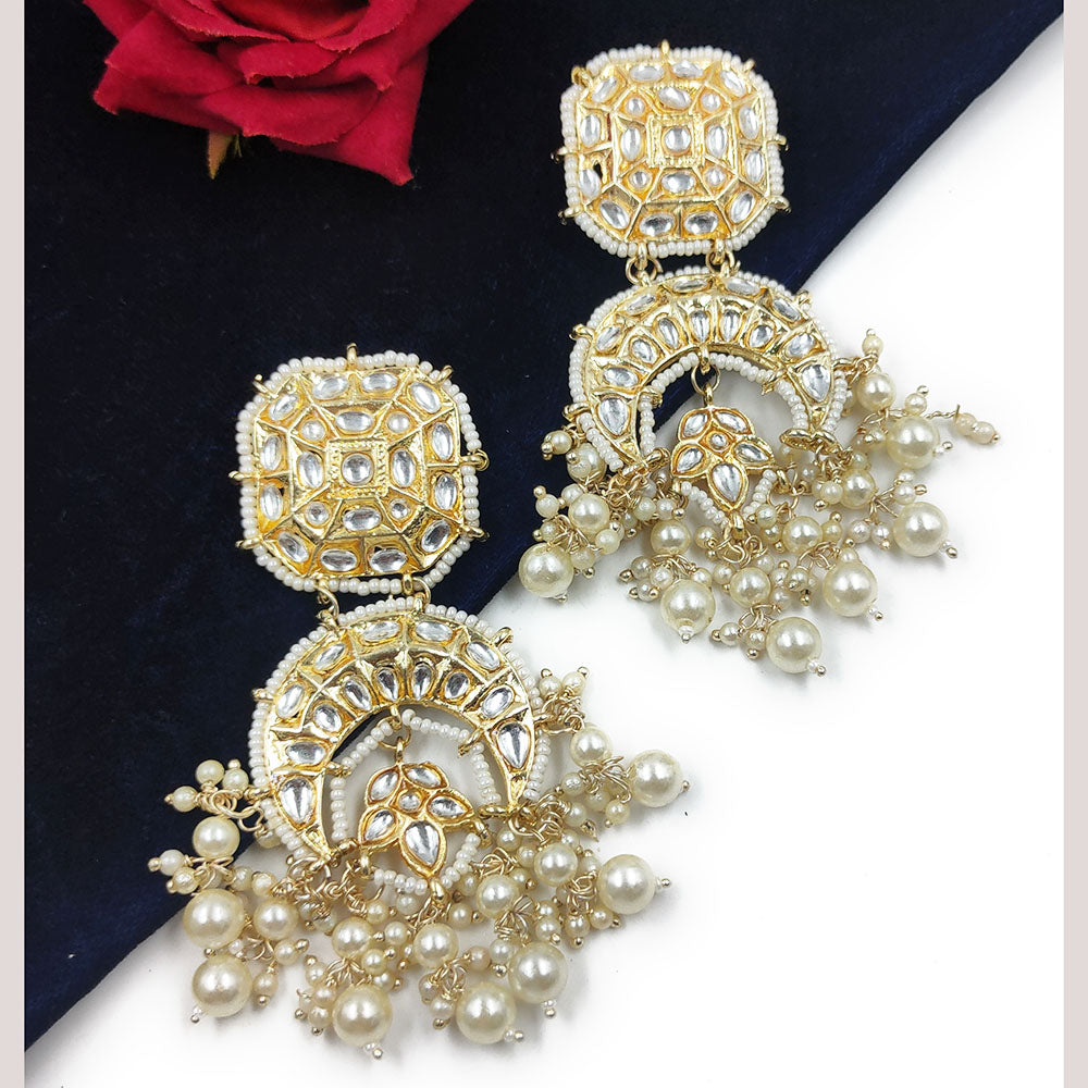 Knigght angel Gold Plated Kundan And Pearl Dangler Earrings