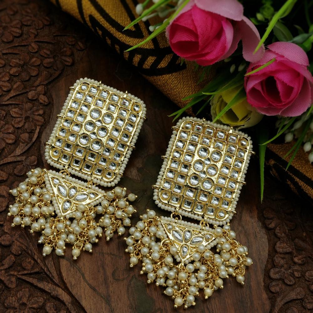 Knigght angel Gold Plated Kundan And Beads Dangler Earrings