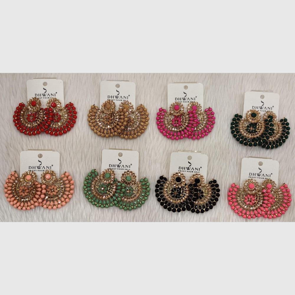 Dhwani Designer Pota Stone And Crystal Stone Dangler Earrings (Pack of 8)