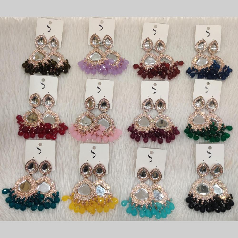 Dhwani Sparkling Austrian Stone Dangler Earrings with Beads (Pack of 12)