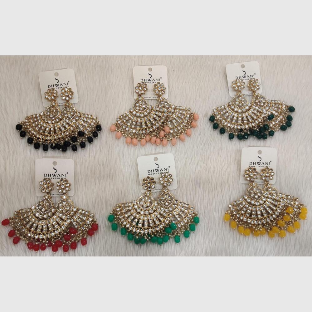 Dhwani Elegant Kundan And Pota Stone Pearl Dangler Earrings (Pack of 6)