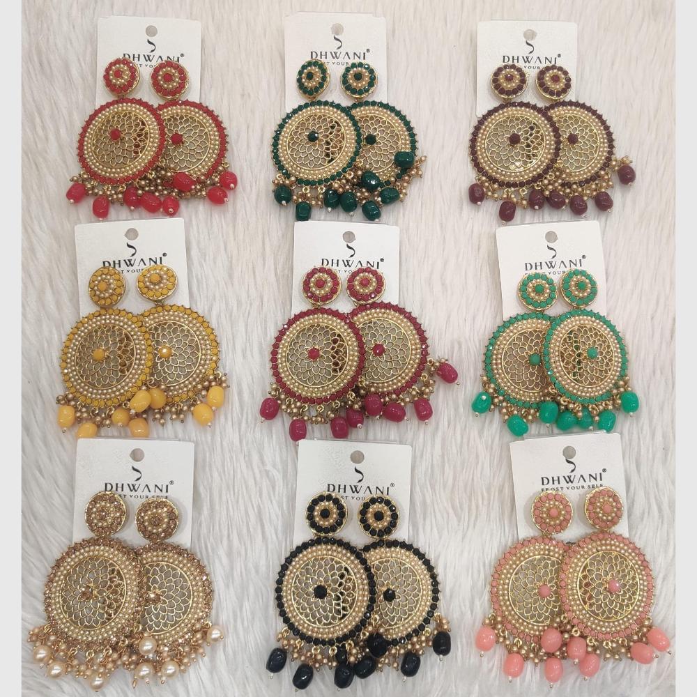 Dhwani Designer Pota Stone And Pearl Dangler Earrings (Pack of 12)