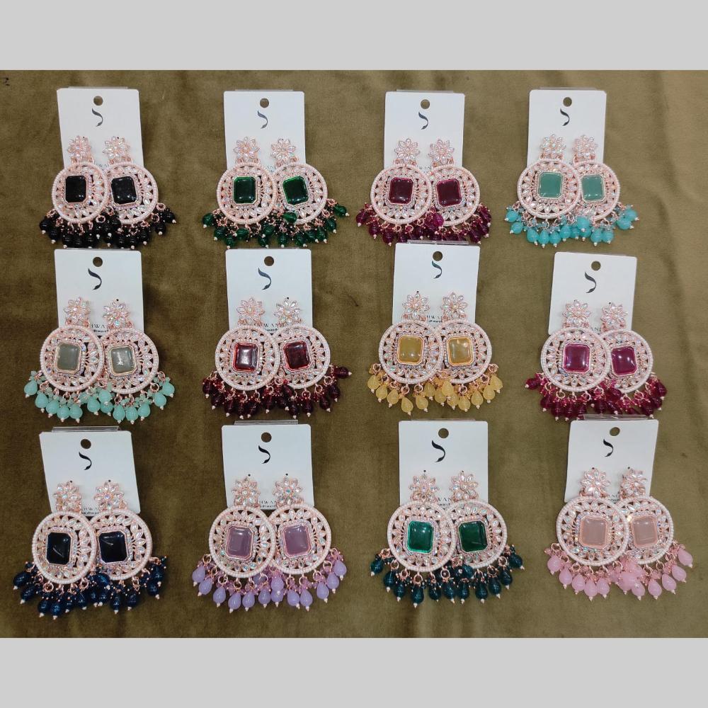 Dhwani Sparkling Austrian Stone Dangler Earrings with Beads (Pack of 12)