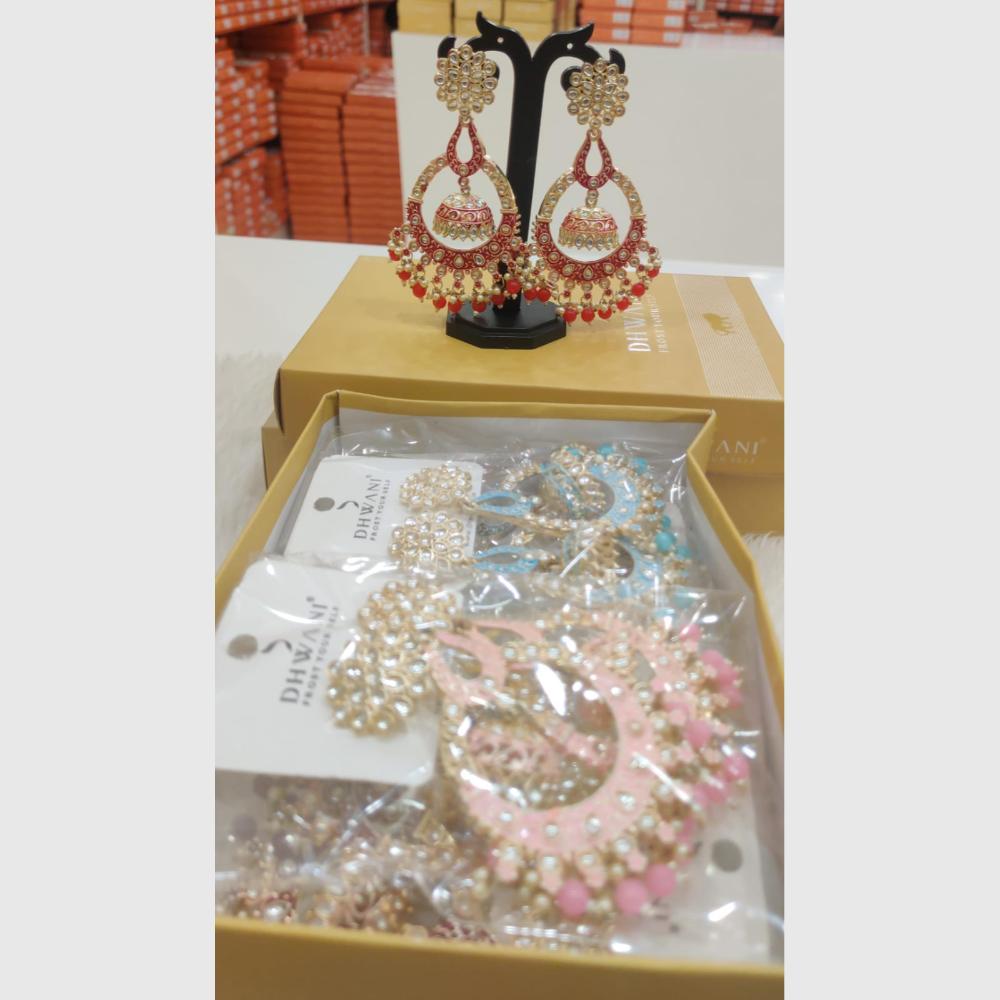 Dhwani Trendy Kundan Stone And Pearl Meenakari Dangler Earrings (Pack of 8)