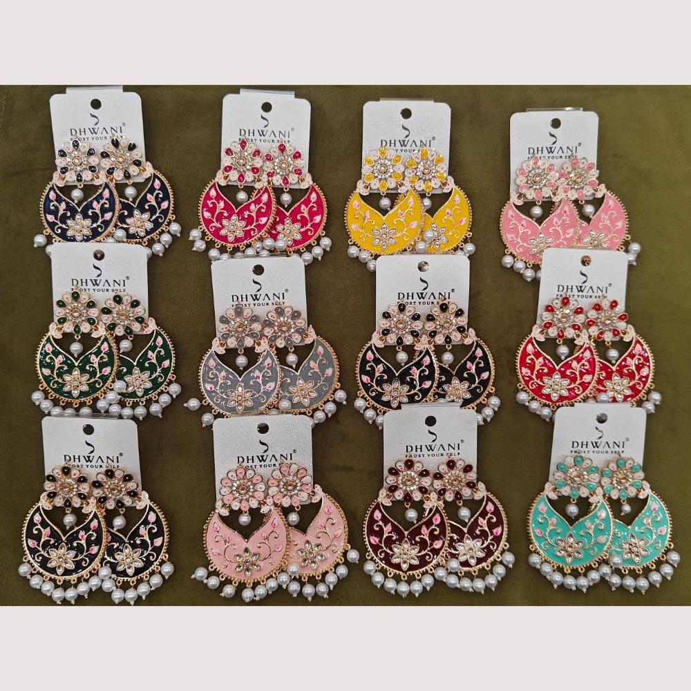 Dhwani Trendy Kundan Stone And Pearl Meenakari Dangler Earrings