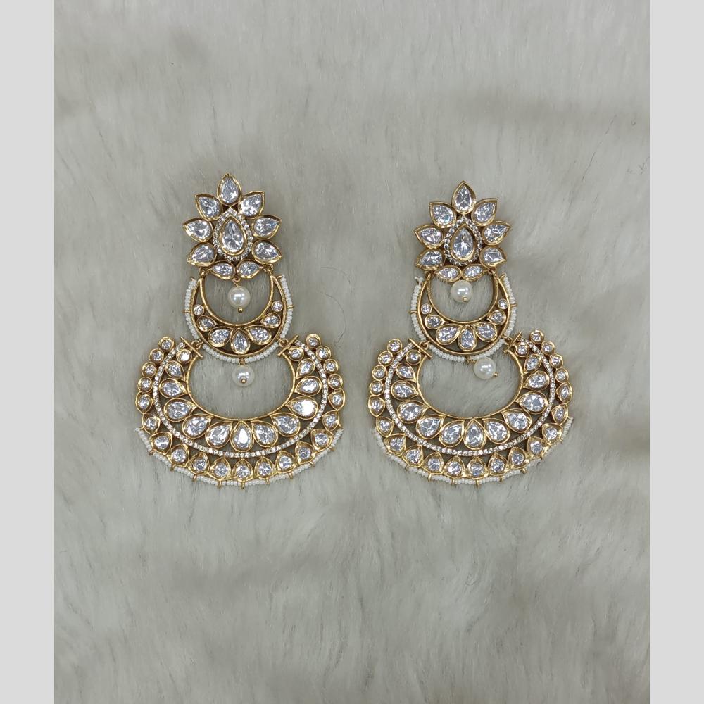 Tarangavi Gold Plated Polki Kundan Dangler Earrings