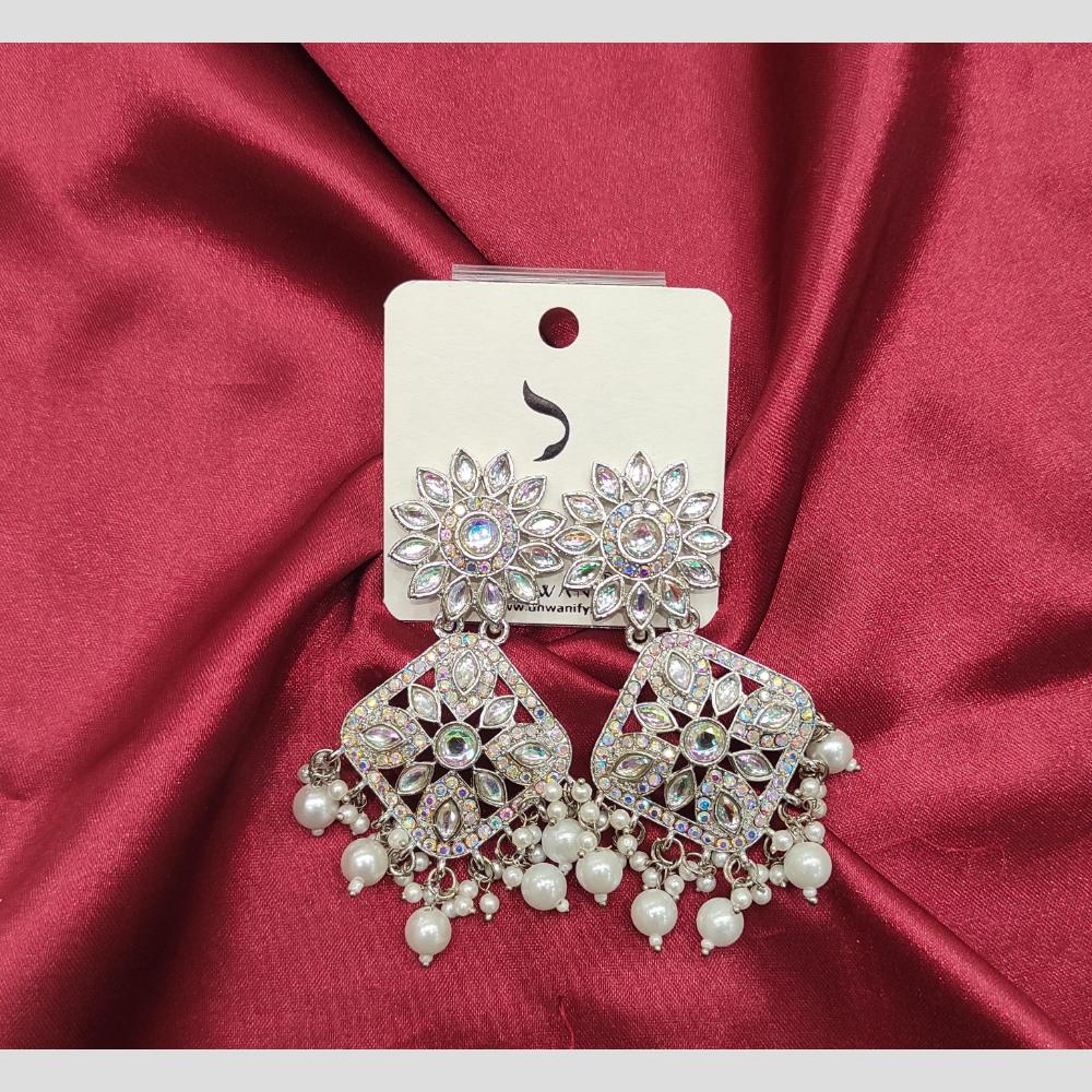 Dhwani Silver Plated Crystal Stone And Austrian Stone Dangler Earrings