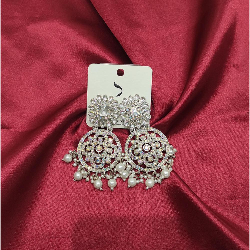 Dhwani Silver Plated Crystal Stone And Austrian Stone Dangler Earrings