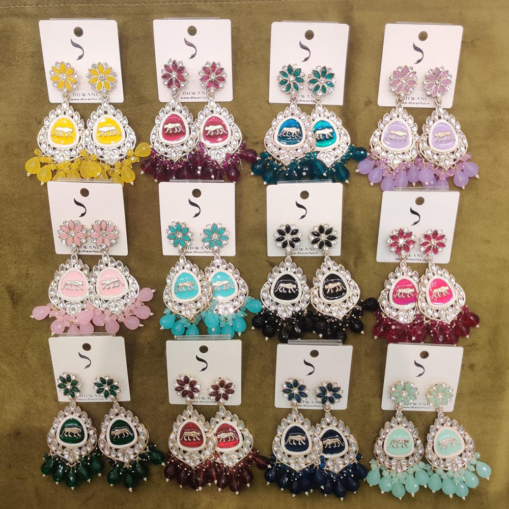 Dhwani Heritage Kundan Stone And Beads Pack of 12 Dangler Earrings