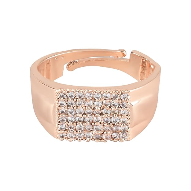 Etnico Stylish Rose Gold Plated Cubic Zirconia American Diamond Adjustable Finger Ring For Men & Boys (FL235RG)