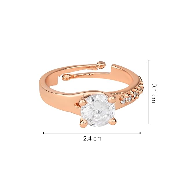 Etnico Rose Gold Plated Special Elegant Classy CZ Crystal Adjustable Designer Finger Ring for Women and Girls (Style 6)
