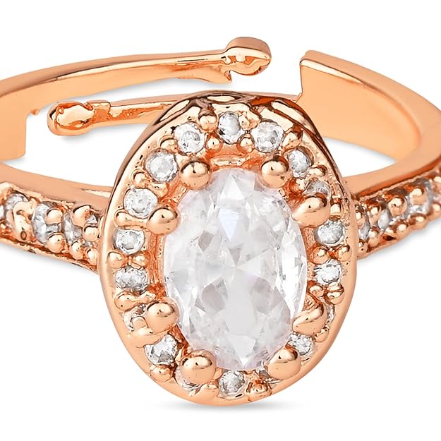 Etnico Rose Gold Plated Special Elegant Classy CZ Crystal Adjustable Designer Finger Ring for Women and Girls (Style 8)