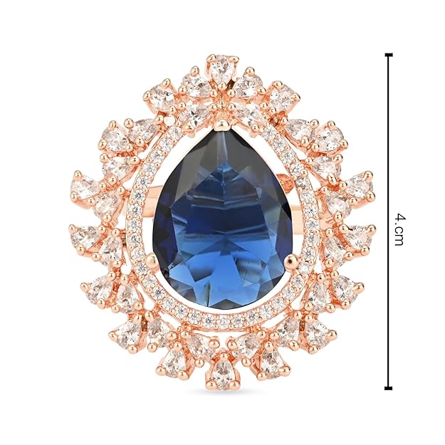 Etnico Rose Gold Plated Valentines Special Classic Teardrop Pear Shaped CZ American Diamonds Adjustable Comfort Fit Big Band Finger Rings For Women & Girls (FL244Bl)