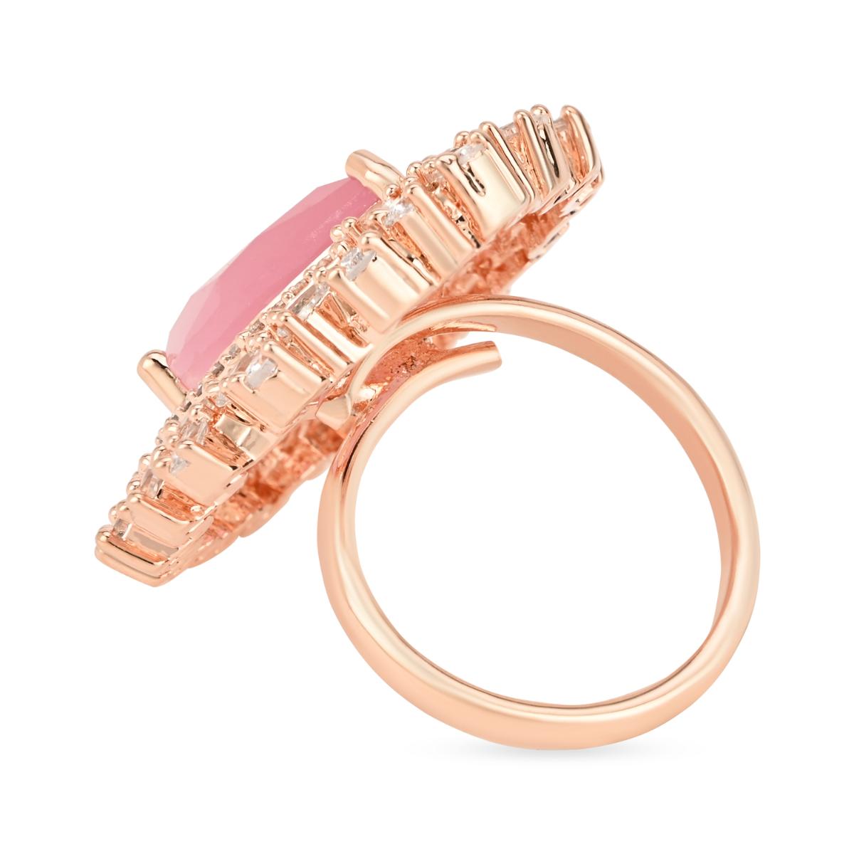 Etnico Rose Gold Plated Classic Teardrop Pear Shaped CZ American Diamonds Adjustable Comfort Fit Big Band Finger Rings For Women (Pink)
