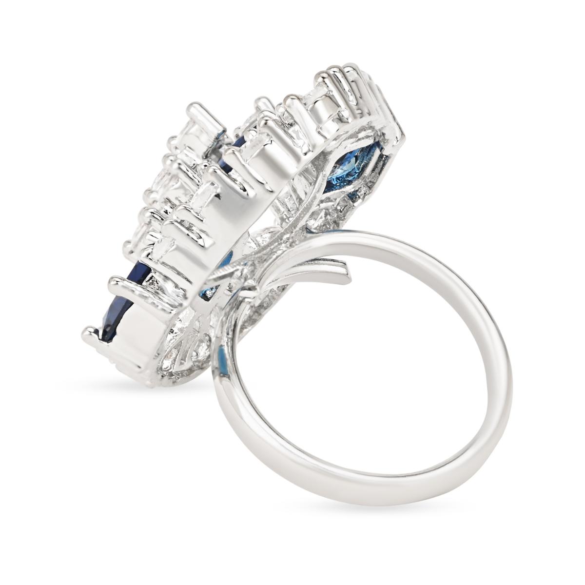 Etnico Valentines Special Stylish Latest American Diamond Cubic Zirconia Statement Adjustable Brass Finger Ring For Women/Girls (FL245) (Blue)