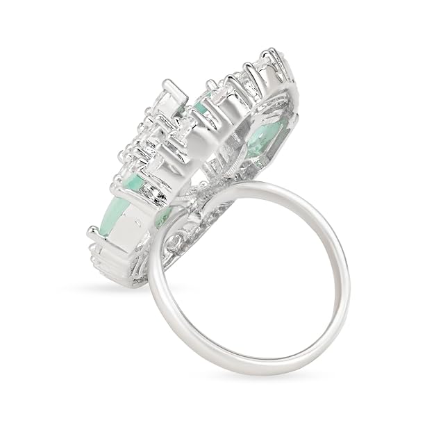 Etnico Special Stylish Latest American Diamond Cubic Zirconia Statement Adjustable Brass Finger Ring For Women/Girls (FL245) (Mint)