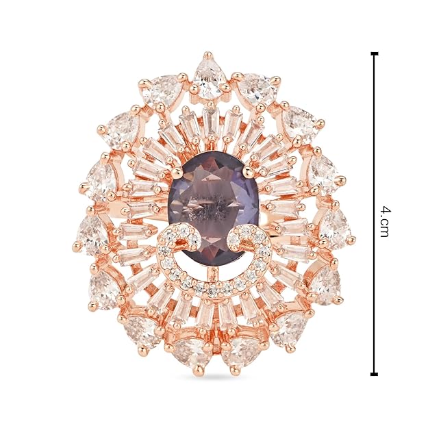 Etnico Womens Rose Gold Plated Special CZ American Diamond Stylish Floral Shape Dazzling Adjustable Brass Finger Ring (Purple)
