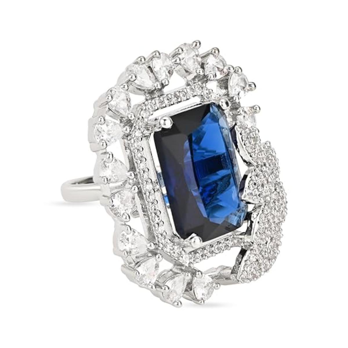 Etnico Special Silver Plated Stylish Latest Fashionable Square Shape Design Adjustable Finger Ring for Women and Girls (FL248ZBl)