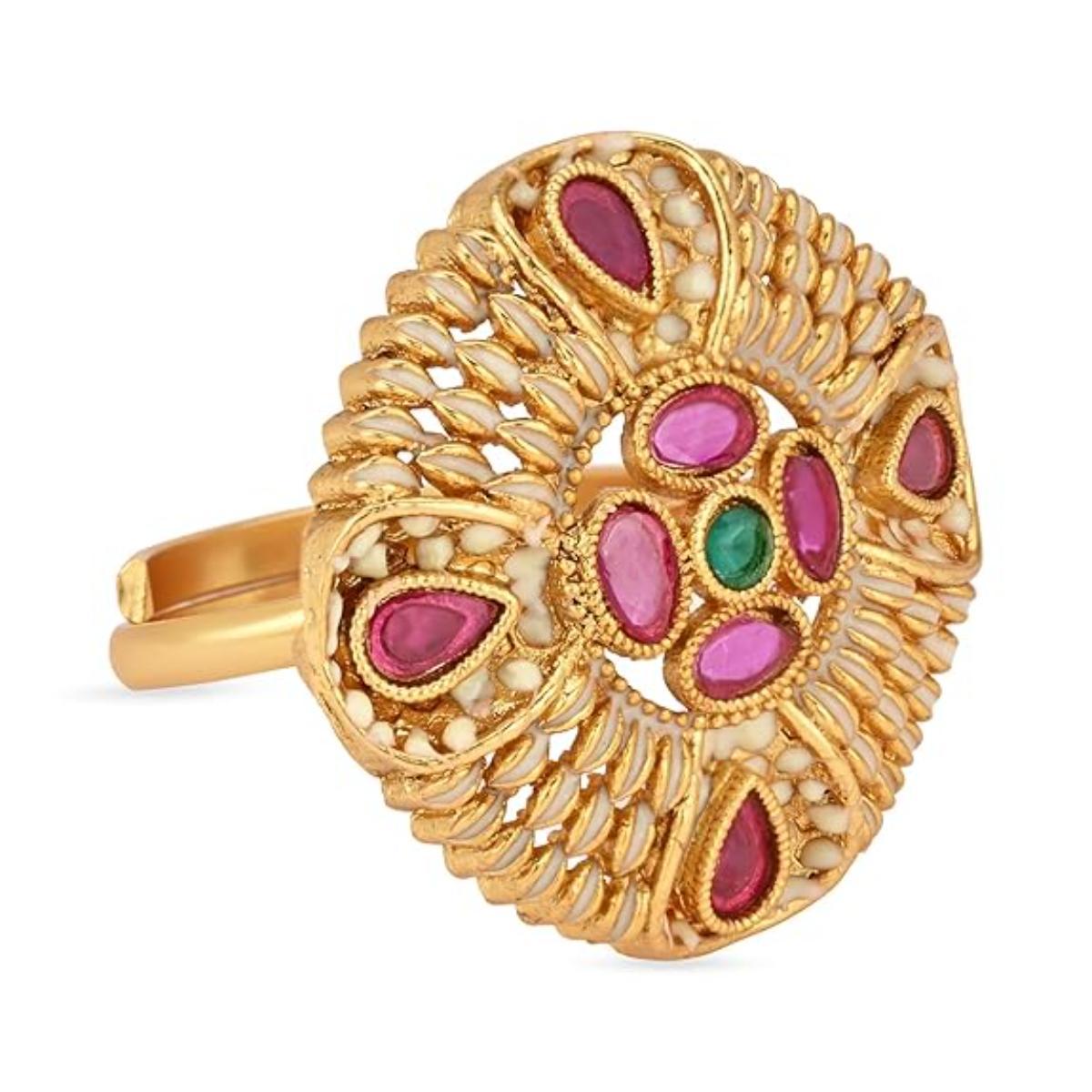 Etnico Gold Plated Traditional Design Comfort Fit Finger Ring For Women & Girls (Style-5)