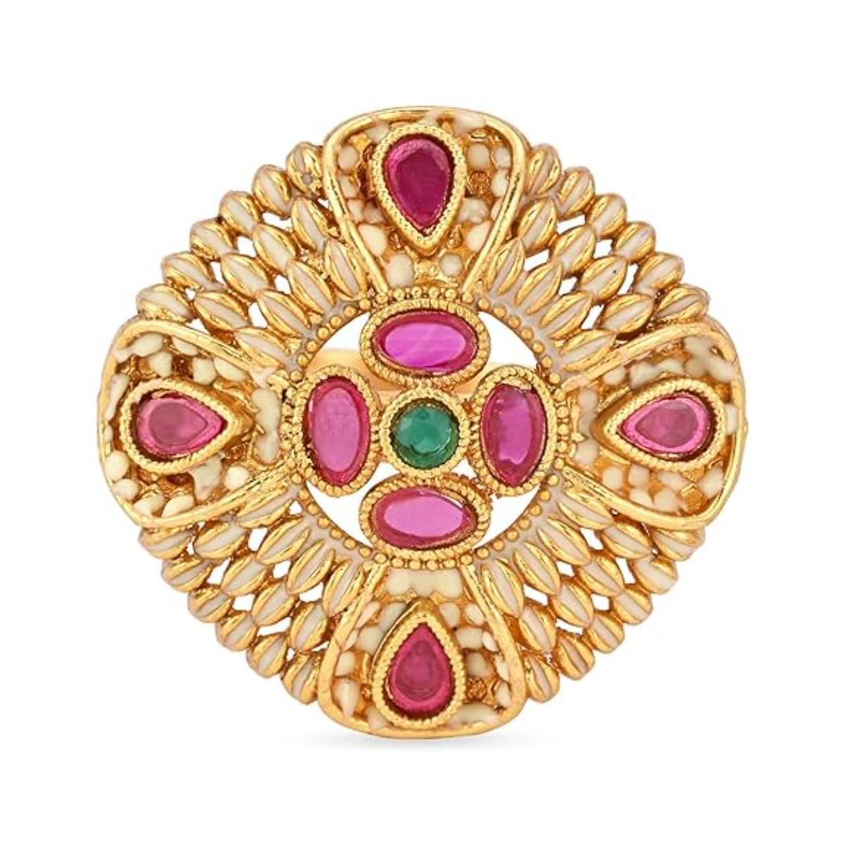 Etnico Gold Plated Traditional Design Comfort Fit Finger Ring For Women & Girls (Style-5)