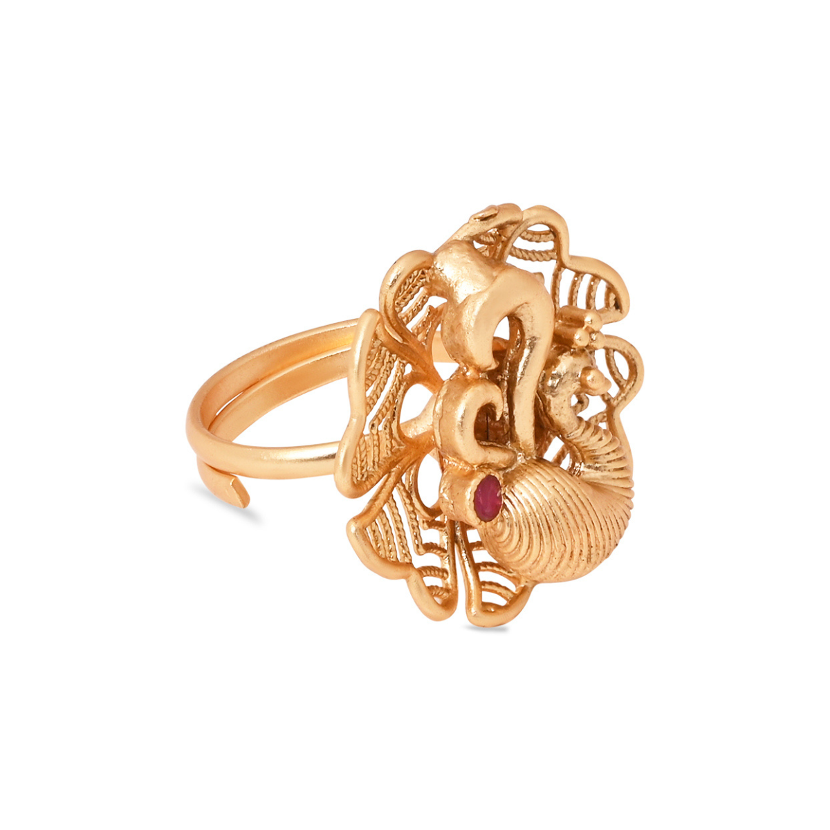 Etnico Gold Plated Traditional Peacock Design Comfort Fit Finger Ring for Women (FL269)