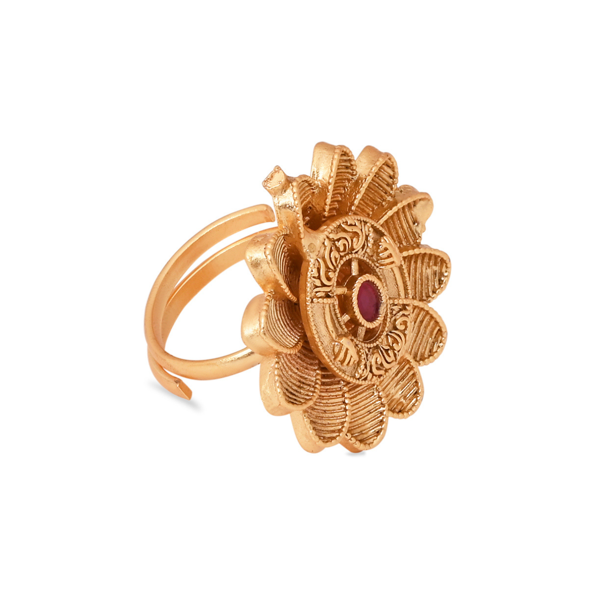 Etnico Gold Plated Traditional Design Comfort Fit Adjustable Finger Ring For Women (Style 3)