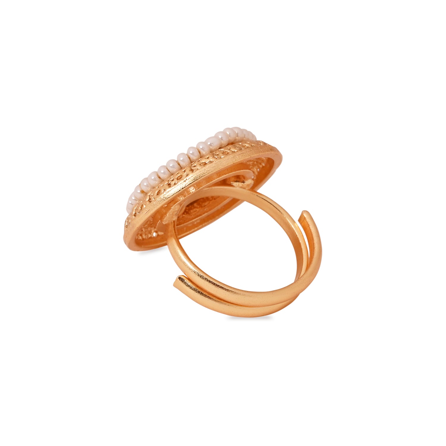 Etnico Gold Plated Traditional Floral Design Comfort Fit Finger Ring For Women (Pearl)