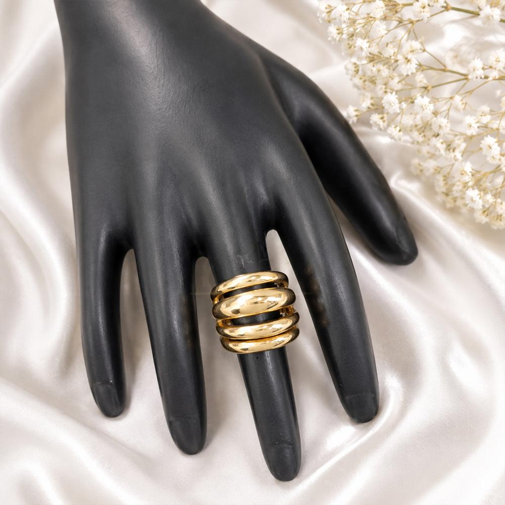 Js Fashion Anti Tarnish Fancy High Gold Statement Ring for Women