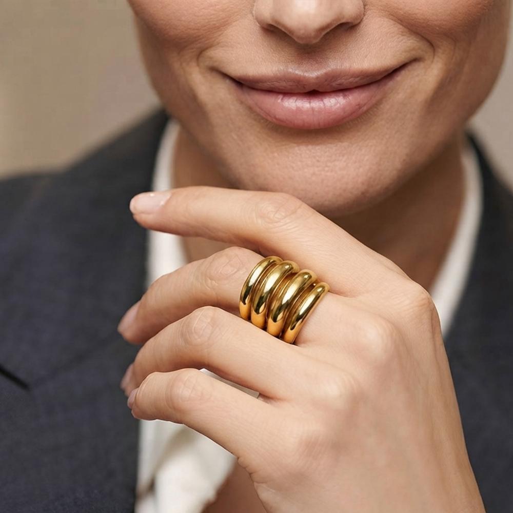 Js Fashion Anti Tarnish Fancy High Gold Statement Ring for Women