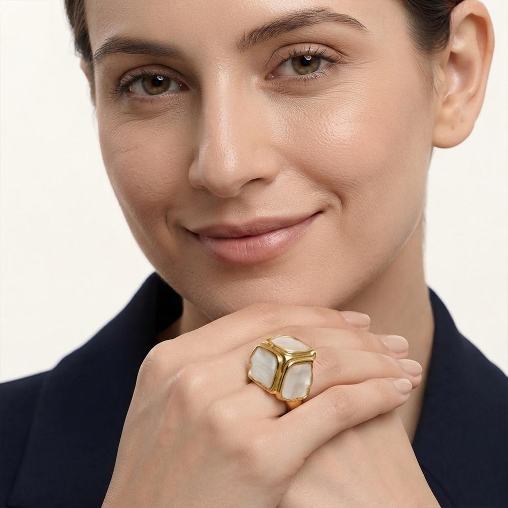 Js Fashion Anti Tarnish High Gold White Stone Statement Finger Ring