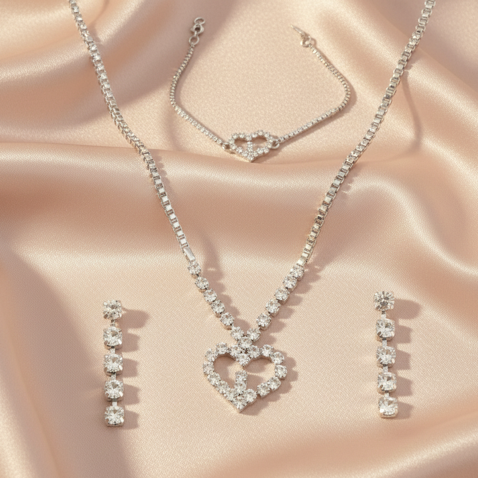 Urthn Silver Plated Necklace Set With Bracelet (Pack Of 6)