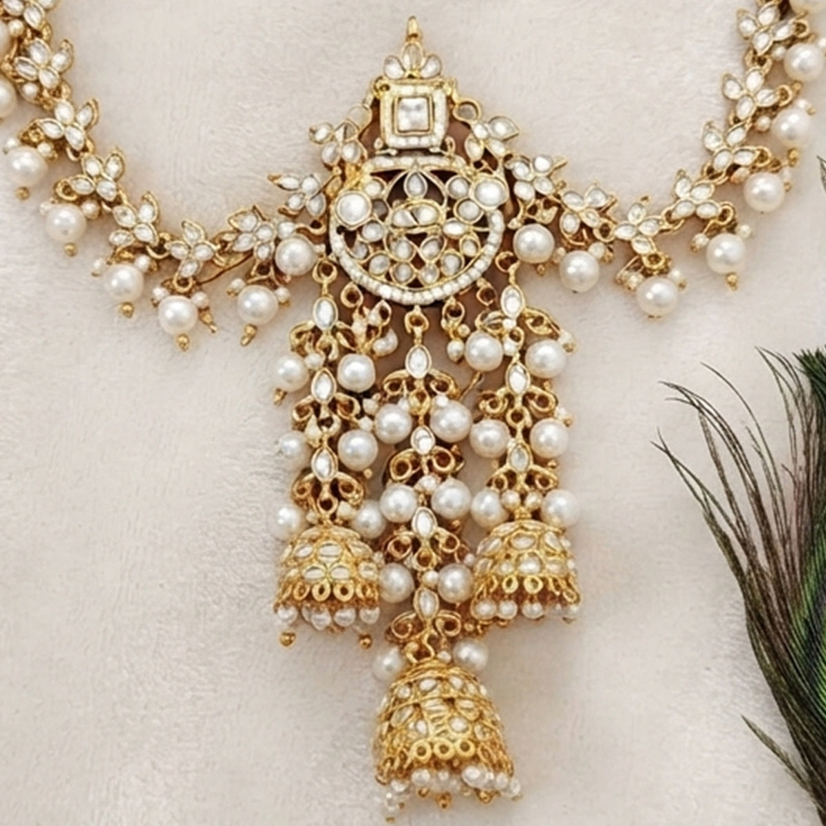Js Fashion Kundan Jewellery Design High Gold Polish Fancy Clustered Pearl Hair Accessories