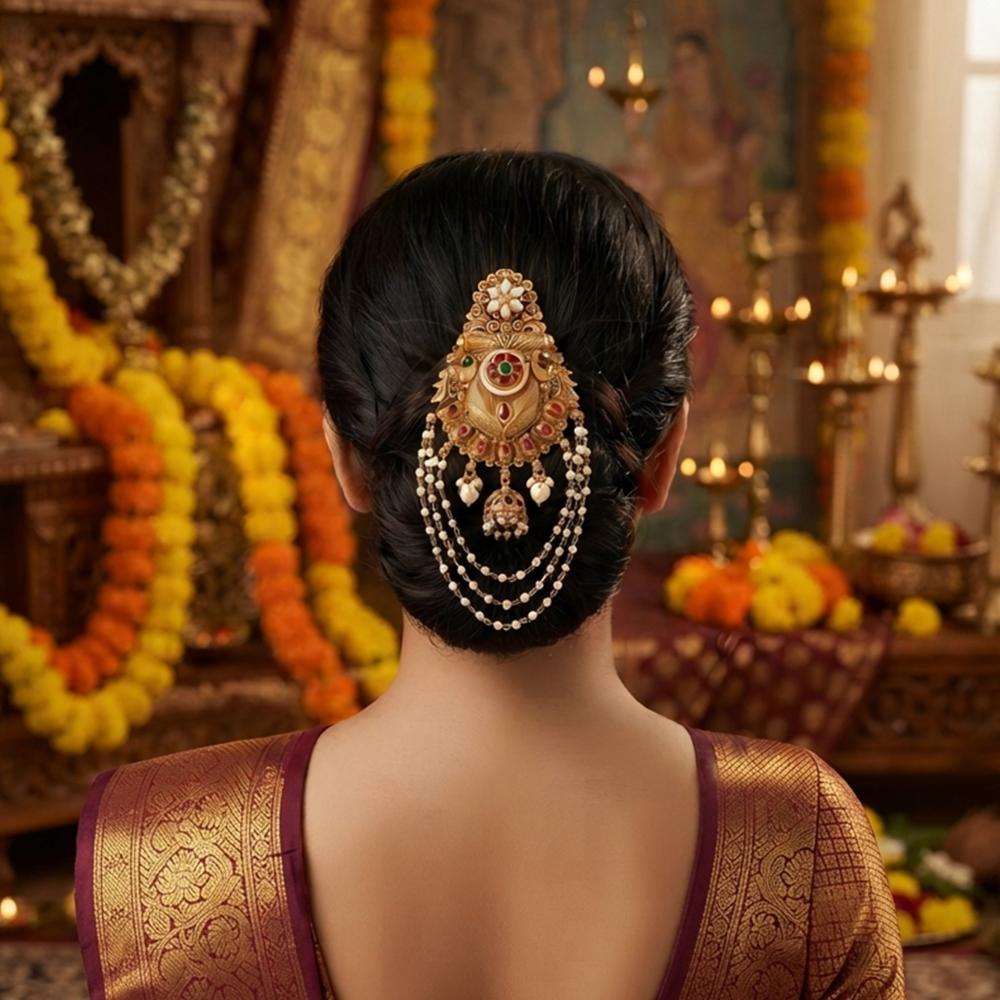 Js Fashion Traditional High Gold Pearl Juda Hair Accessory