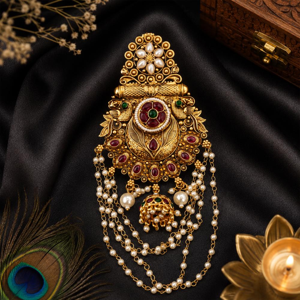 Js Fashion Traditional High Gold Pearl Juda Hair Accessory