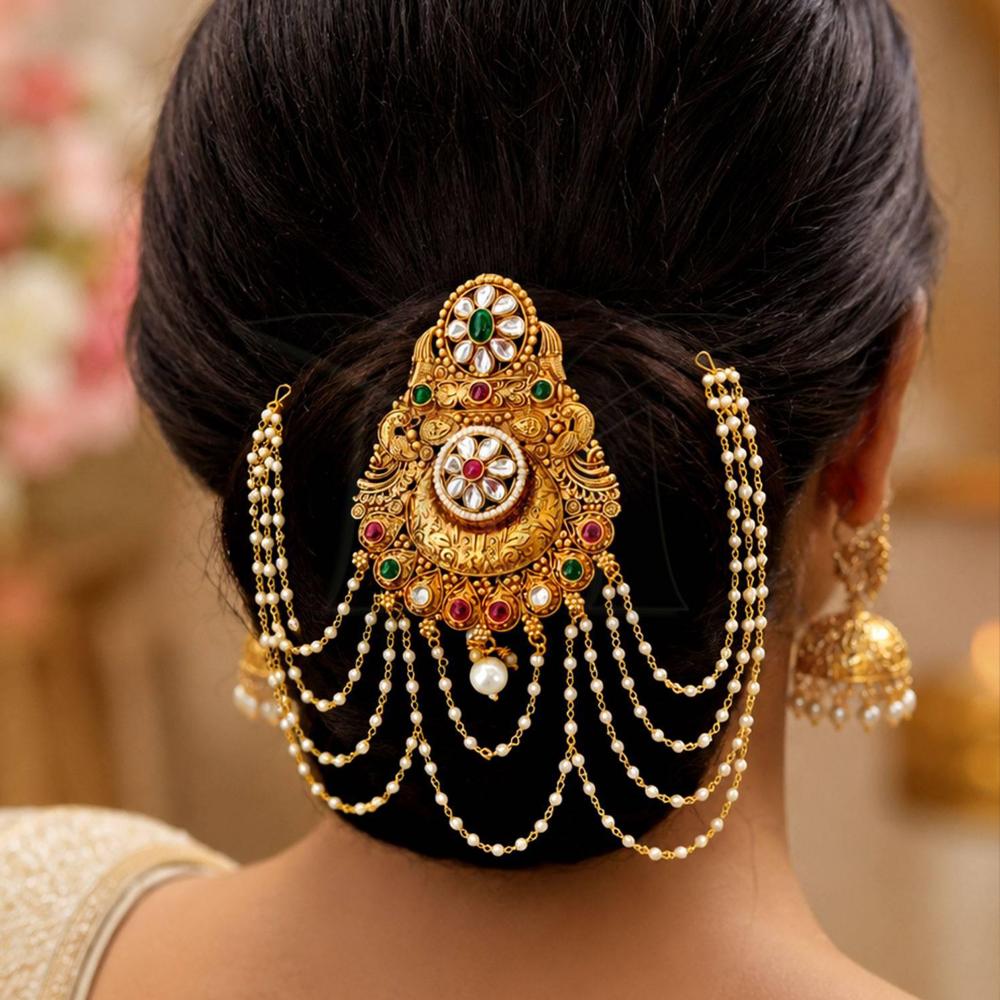 Js Fashion Designer Temple Style Pearl Chain Juda Hair Accessory