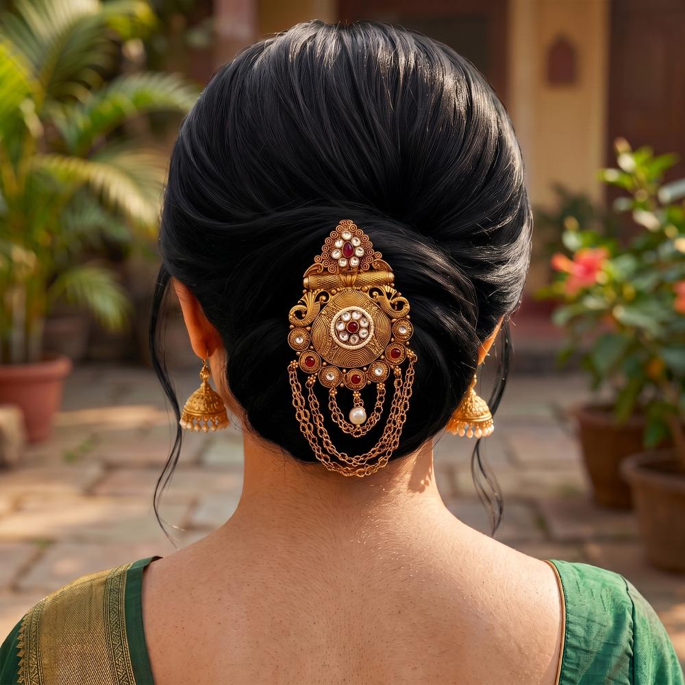 Js Fashion High Gold Antique Kundan Juda Pin Hair Accessory