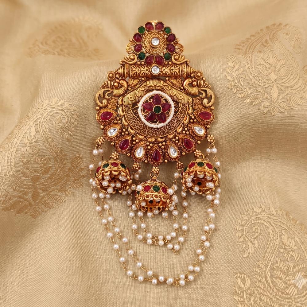 Js Fashion High Gold Antique Floral Juda Pin with Pearl