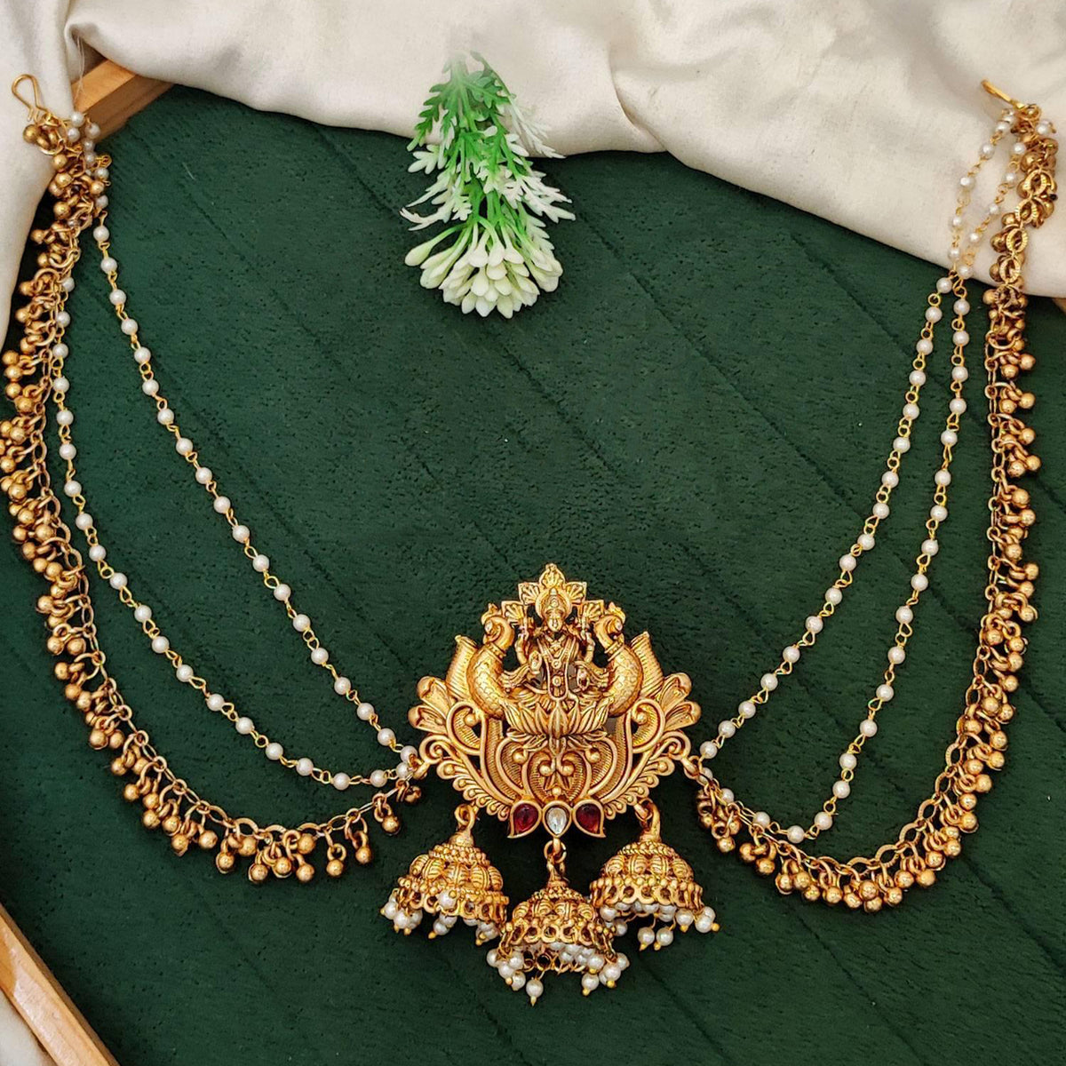 Js Fashion Designer God Laxmi design Pearl jhumka Temple Juda Hair Accessory