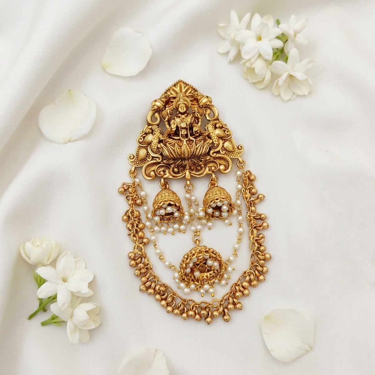 Js Fashion Designer God Laxmi design Pearl jhumka Temple Juda Hair Accessory
