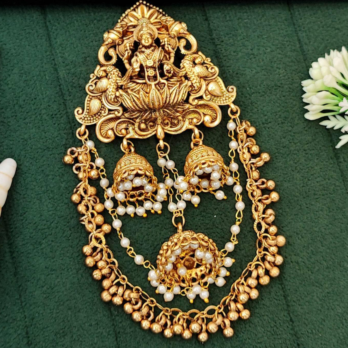 Js Fashion Designer God Laxmi design Pearl jhumka Temple Juda Hair Accessory