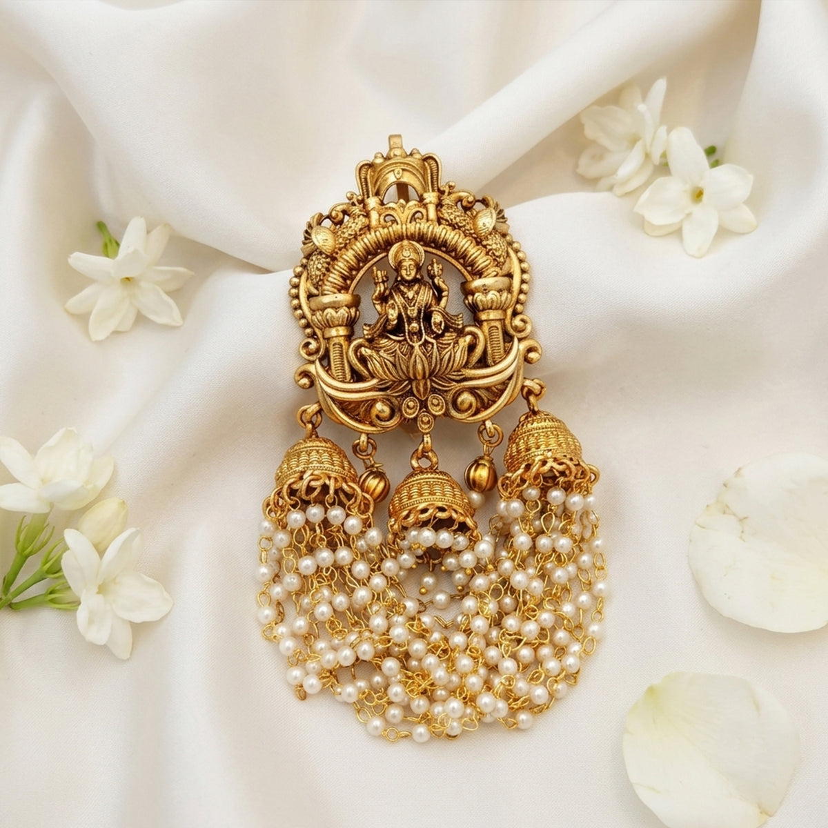 Js Fashion Designer God Laxmi design Pearl jhumka Temple Juda Hair Accessory
