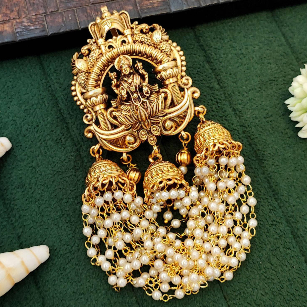 Js Fashion Designer God Laxmi design Pearl jhumka Temple Juda Hair Accessory