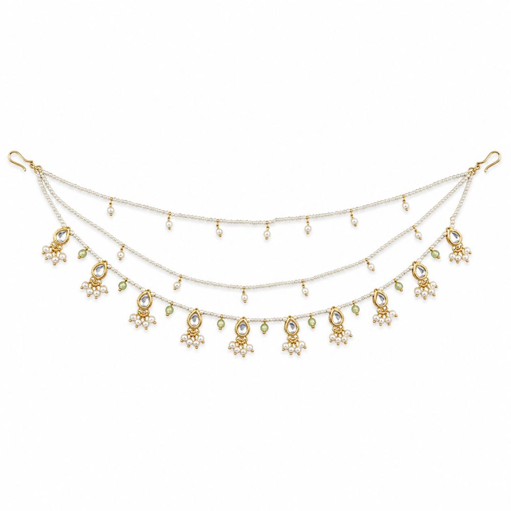 EtnicoTraditional Kundan Style Pearl Beaded Hair Chain for Women (HC01)