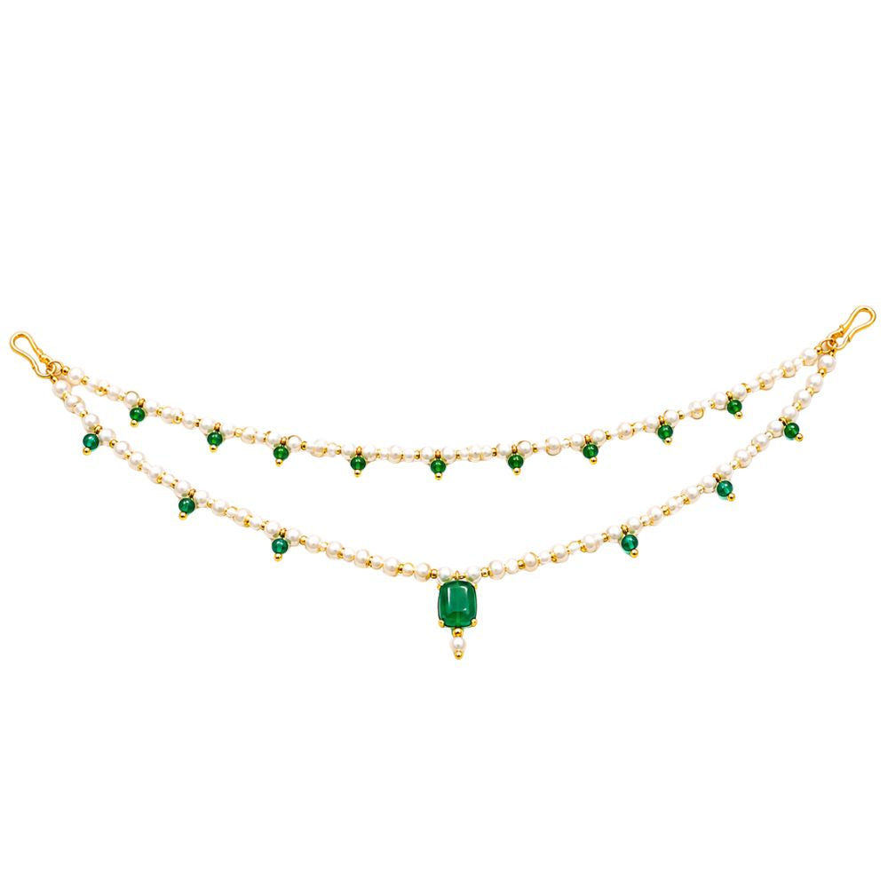 EtnicoTraditional Pearl Beaded Hair Chain with Stone Detailing for Women (HC02G)