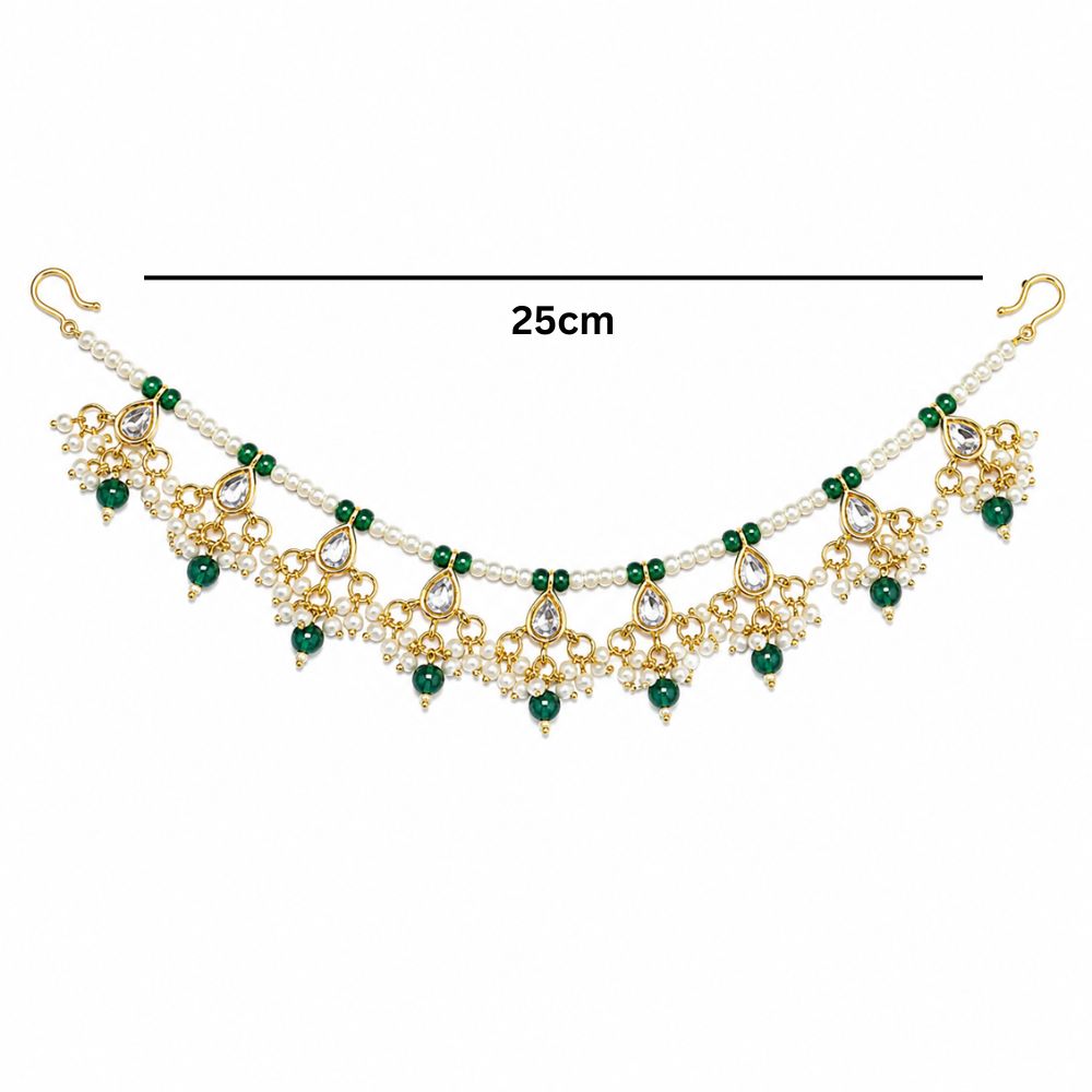 EtnicoTraditional Pearl Beaded Kundan Style Hair Chain for Women (HC03G)