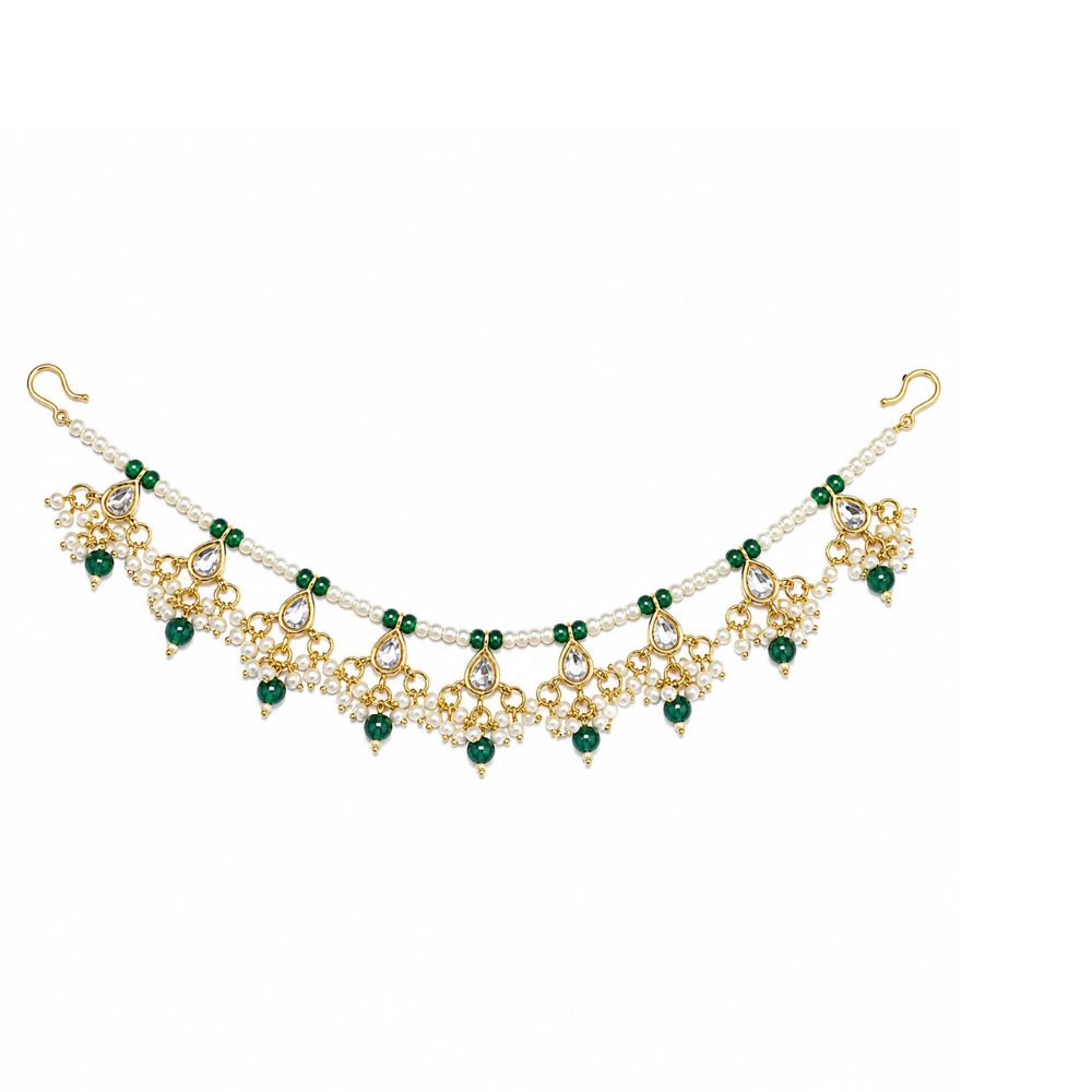 EtnicoTraditional Pearl Beaded Kundan Style Hair Chain for Women (HC03G)